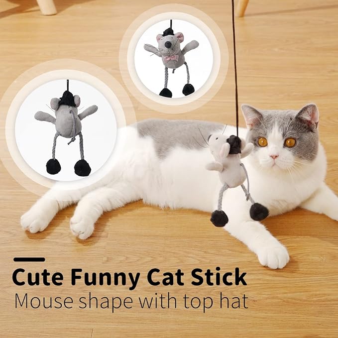 PAZ'S GIFT Cat Wand Toy Cute Mouse Tease Cat Wand Interactive Indoor Toy Swing and Squeak Fun Toy Kitten Play with Cat Interactive Chase Movement Reduce Boredom Suitable for All Cat Toys