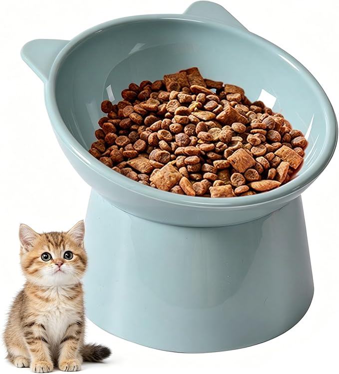 Raised Cat Food Bowl, 15° Tilted Whisker Friendly Dog Water Bowl Anti Vomiting Pet Dishes Puppy Ergonomic Feeding Set Supplies for Cats and Puppies (Blue Gray)