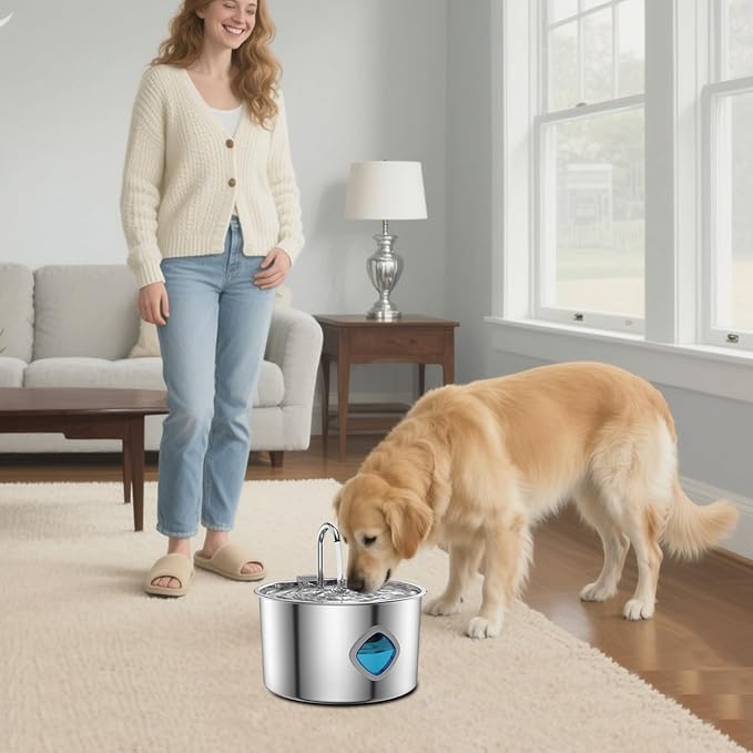Cat Water Fountain Stainless Steel | 3.2L Cat Fountains for Drinking,Automatic Waterer Pet Feeding Bowl for Small Medium Large Breed Dog Puppy Kitten Drinking Watering Indoor