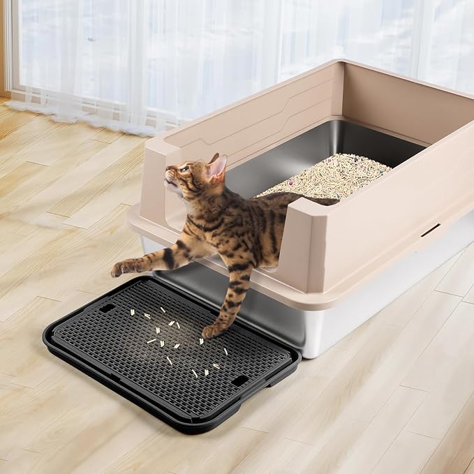 Large Cat Litter Box Step Mat, 16.5"x11.2" Cat Ramp Stairs, Cat Litter Catcher for Self-Cleaning Litter Box, Cats Pedal Step Stool Ideal for Kitten & Older Cats (Black)