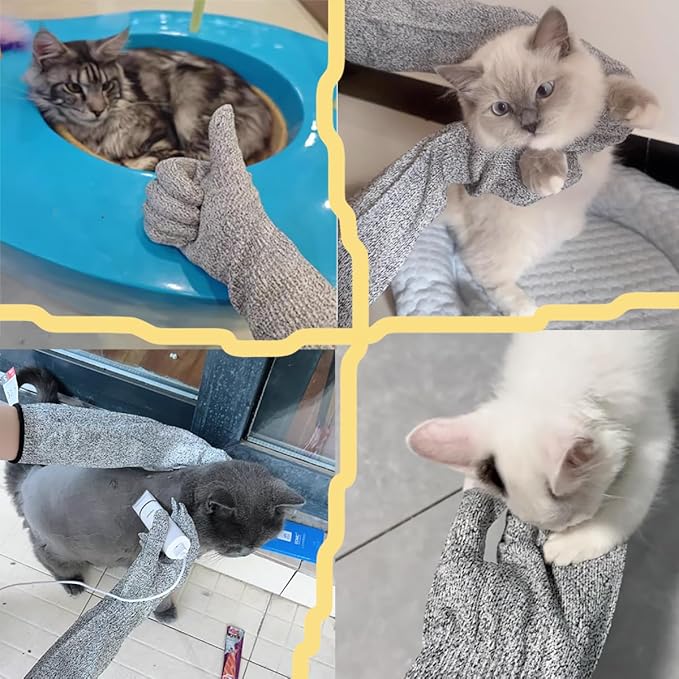 Flexible Pet Handling Sleeves Cat Shower Gloves, Cat Grooming Arm Sleeves, Anti-Scratch & Bite Resistant Protective Sleeves for Cats Puppy Birds (35CM/13.8")