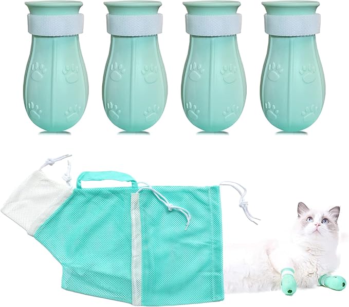 Anti-Scratch Silicone Cat Shoes: Adjustable Multifunctional Anti-Bite Shower Mesh Bag, paw Protection