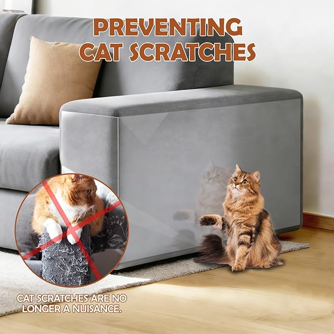 Transparent Anti Cat Scratch Furniture Protector, 2pcs 118 x 11.8in Flexible Couch Corner Protector from Cat Claws，Single-Sided Sticky Couch Protectors, Cats Scratch Deterreent Tape