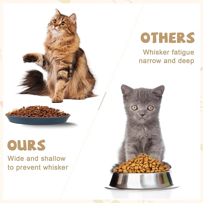 8-Piece Cat Food Bowl Set - Shallow Dish for Wet Feeding, Fatigue Relief, Round & Square Bowls for Cats & Small Dogs