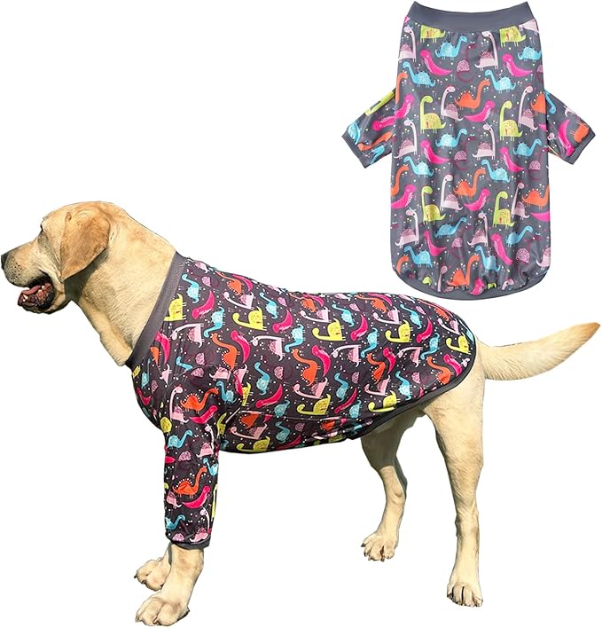 Dog Grey T Shirts with Color Dinosaur Pattern Printed Pet Shirt Softable Pajamas Large Dogs (L, Grey)