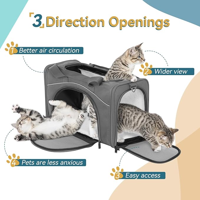‌Petsfit Airline Approved Pet Carrier for Small Cats, 15x8x10 TSA Approved Carrier, with Removable Dual-Sided Padding (2-Way Placement) - Fits Under Most Airplane Seats, Escape Proof (Grey)