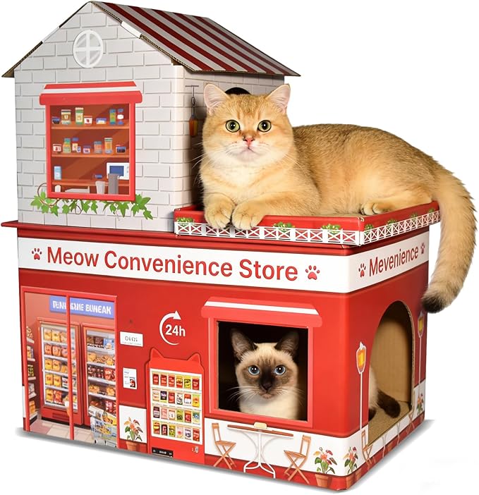 Cardboard Cat House for Indoor Cats, Double Layer Cat Scratcher House for Large Kitty Rabbit Bunny, Scratch & Sleep 2 in 1 Design, Durable & Easy to Assemble Scratching Bed(Convenience Store)