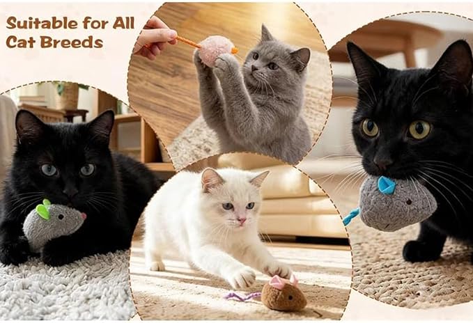 8 Pack Cat Toys Fluffy Mouse-Shaped Toys Colorful Plush Soft Cat Plush Toys with Mint Flavor for Cats Highly Realistic Interactive Cat Toys Available in 8Different Colors