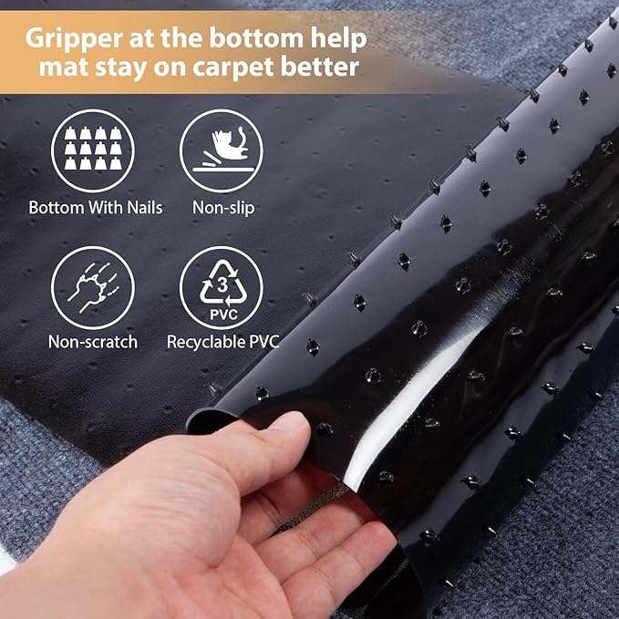 Carpet Protector for Pets Cat Carpet Protector for Doorway, Anti Scratch Under Door Cat Scratch Protector Mat, Easy to Cut Plastic Stopper (Black, 3.6FT-1pack)