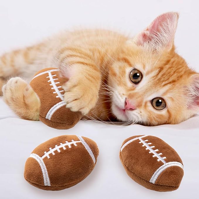 6pcs Catnip Toy, Indoor Football Shaped Cat Toy Plush Interactive Chew Bite Toys for Cat Kitten Indoor Festive Holiday Cat Lover Gift