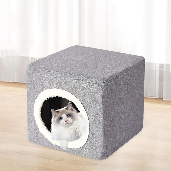 Baoblaze Cat House Cat Bed for Hideaway Furniture Sturdy Covered Cat Bed Cave Pet Condo for Cats Exercising Sleeping, Gray