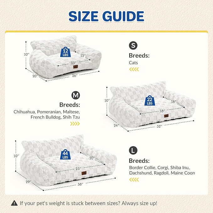 ABCPET Cat Bed Dog Couch for Puppy and Kitten, Fluffy Dog Bed Medium Dogs Couch, Supportive Cat beds for Indoor Cats, Washable Cover & Non-Slip, 32 inch, White
