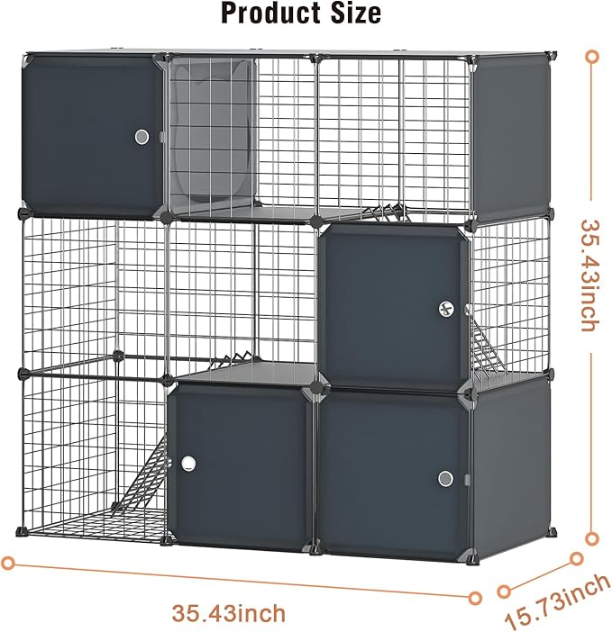 3-Tier Large Cat Enclosure Indoor & Outdoor with Litter Box, Detachable Multifunctional Catio Playpen - DIY Metal Wire Kennel Cage for Cats