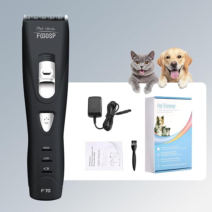 Quiet Dog Hair Clippers for Matted & Long Hair 5300RPM Cordless Pet Clipper Kit for Dogs, Cats, Rabbits Rechargeable 7Hours Working Time(Black)