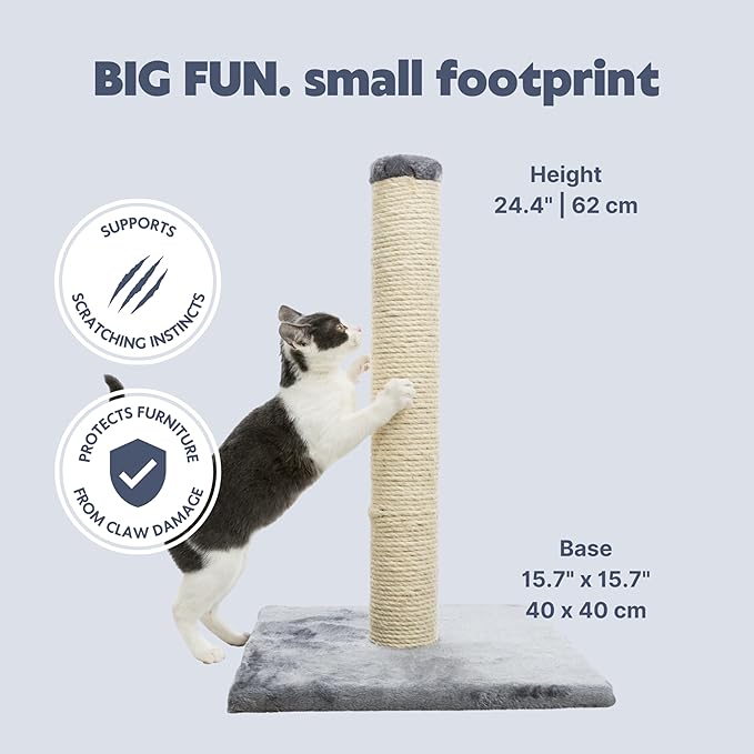 TRIXIE Parla Cat Scratching Post 24.4 Inch - Cat Scratcher with Soft Fabric Covering Base and Durable Natural Jute Rope - Gray