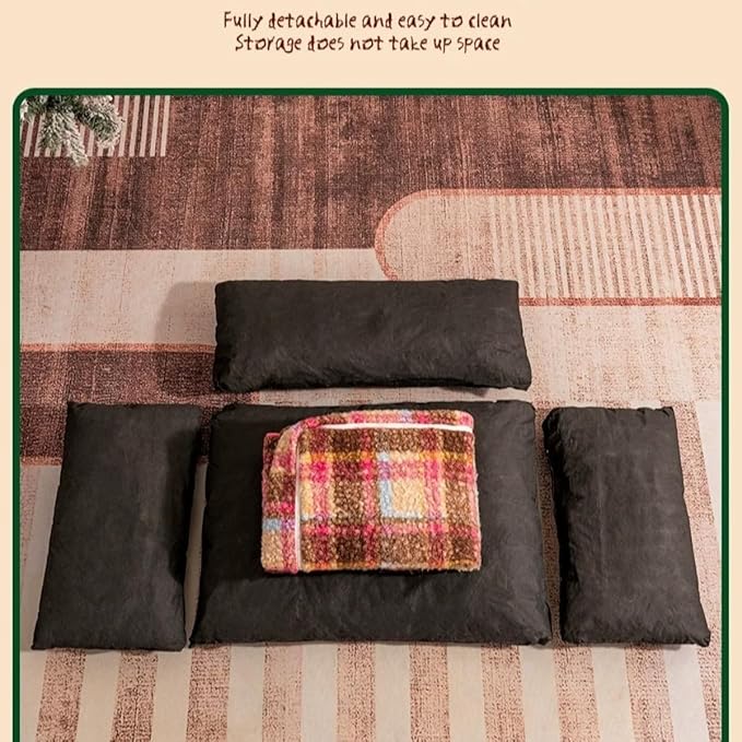 Vintage Furniture Style Sofa Pet Bed - Detachable Washable Plush Dog & Cat Couch with Metal Frame, Retro Style Pet Furniture, Soft Cozy Support for Pets (L)