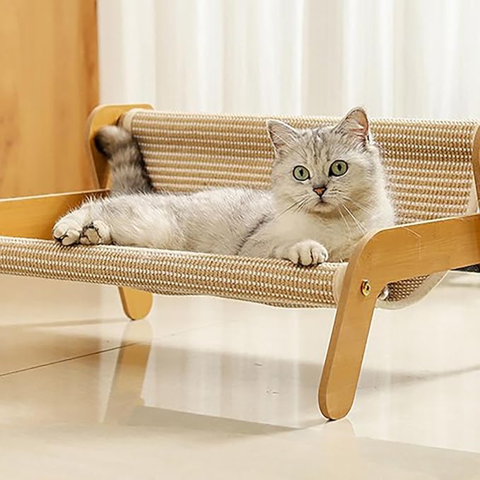 The Claw Lounge, 2 in 1 Cat Hammock Lounge, Wear-Resistant Scratching Pad Lounge Chair, Pet Furniture Sofa Shaped, Cute Large Scratch Mat Scratching for Playing (Khaki1)