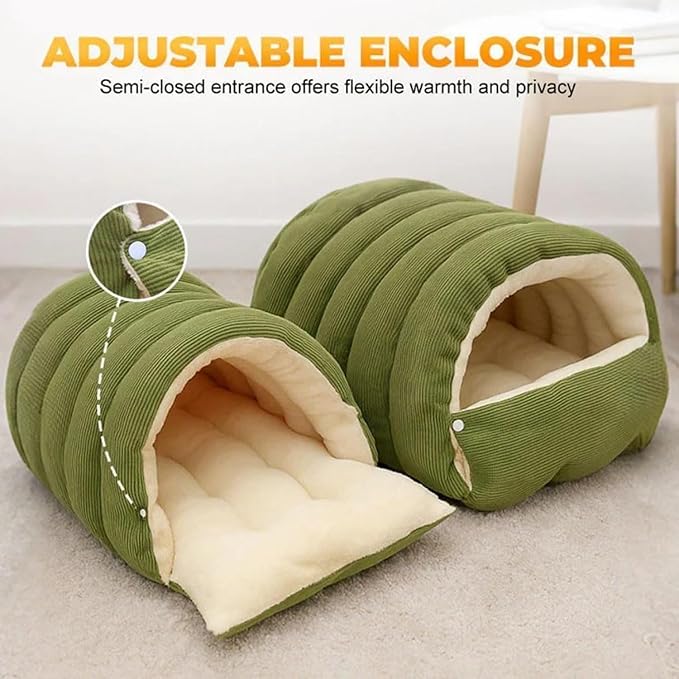 Removable and Washable Winter Closed-Off Cat Bed, Cutypet Winter Cave, Warm Foldable Secure Pet Nest for Indoor Cats & Small Dogs, Comfor Plush Snuggle Hut for Kitty, Puppy, Pets (Corduroy-White,M)