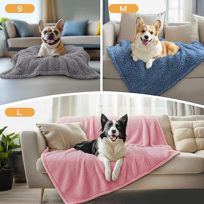 1 Pack 3 Calming Blankets Fluffy Premium Fleece Pet Blanket Soft Sherpa Throw for Dog Puppy Cat HazeBlue/Pink/Grey Small (23" x16")
