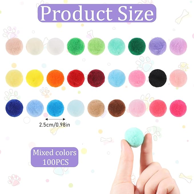 Xthrotsenk 100 Pcs Cat Toy Balls 1-inch Colorful Cat Pom Pom Balls Soft Interactive Kitten Ball Cats Exercise Toys Fuzzy Kitten Interactive Playing Quiet Toy for Cats Pet(2.5 cm)