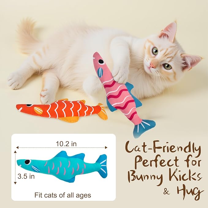 EXPAWLORER Soft Catnip Cat Toys Fish, 4 Pack Cat Kicker Toys with 5000mg Natural Catnip, Interactive Bite Resistant Toys for Indoor Cats Kitten Playing,Drives Bored Cats Crazy with Fun
