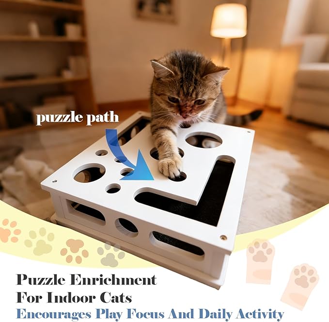 Cat Nail File Puzzle Enrichment Box, Wooden Cat Scratch Puzzle Box with Sandpaper Inside, Cat Scratch Puzzle Enrichment Box Nail File, Stress-Free Alternative to Clippers and Grinders for Indoor Cats