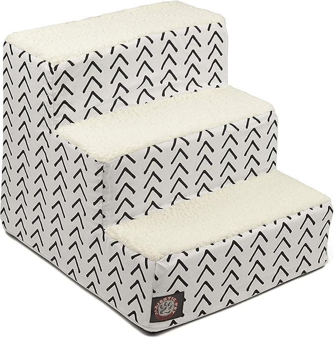 Majestic Pet 3 Step Portable Dog Stairs for Small Dogs to get on Bed Supports 250 lbs or Less – Dog Steps for High Bed with Machine Washable Cover –Pet Stairs for Cats Boho Arrow White/Black