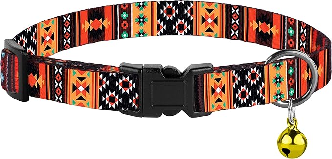 2 Pack Cat Collars with Bell - Breakaway Soft Collar for Girl & Boy Cats, Adjustable Safety Cute Kitten Collars – Comfortable Stylish Patterned Print Design Lightweight (Tribal + Leopard)