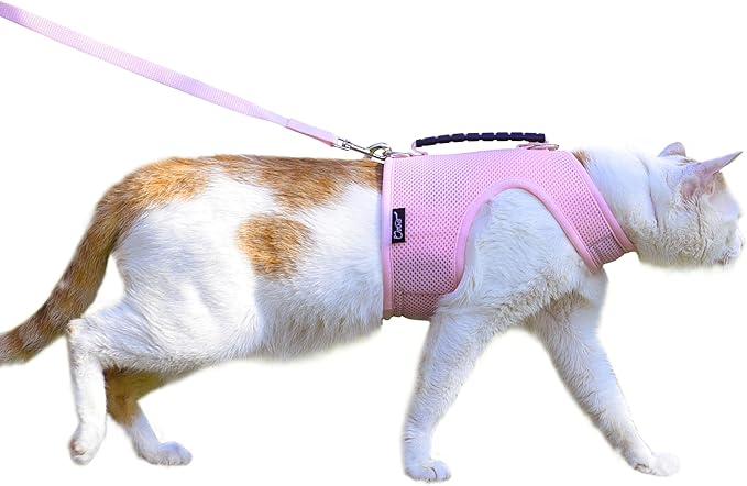 Kitty Harness and Leash for Walking Escape Proof Breathable Mesh Fabric, Solid Pink, Small, Adjustable Cat Walking Jackets with Handle, Padded Stylish Cat Vest