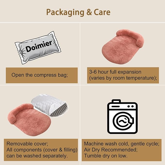 Orthopedic Dog Bed with Egg-Crate Base, Calming Dog Beds Fluffy Plush Faux Fur with Raised Edges, Spine Friendly Pet Sleeping Mat for Medium Large Dogs, Easy Wash (Oval, Blush Pink 32"x24")