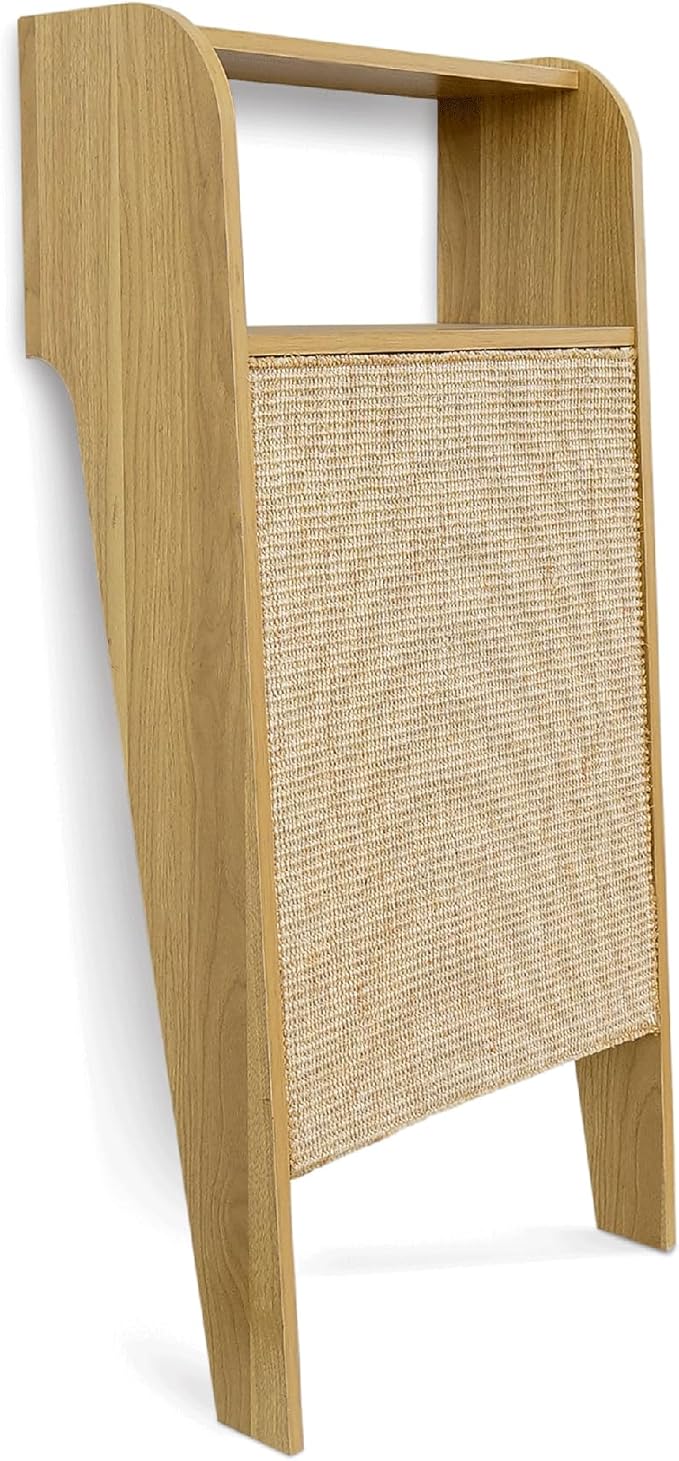4 Cats & Dogs Wesley Cat Scratcher – Stylish & Durable Sisal Scratching Post Shelf, Vertical Scratch Board Furniture Protector, Indoor Wooden Cat Scratcher for Entryway Décor 20” x 11” x 40”- Oak