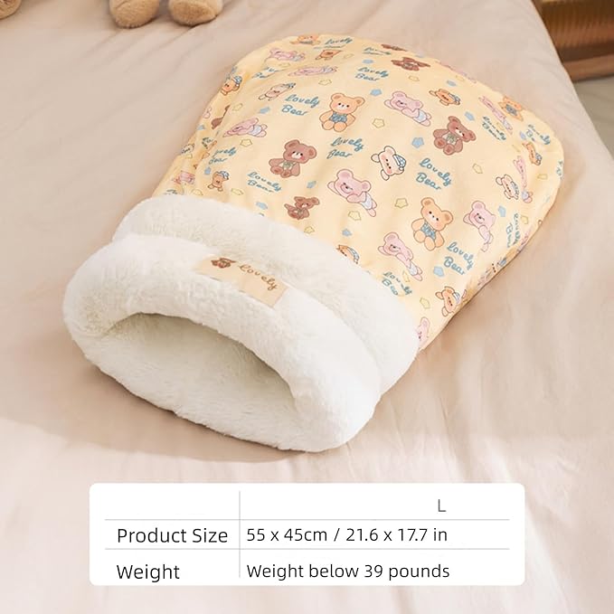 Cat Sleeping Bag for Indoor Cats, Cozy Pet Nest for Cats, Fluffy Cat Bed Cave for Small Dog Cat, Self Warming Winter Pet Sleeping Bags for All Seasons Indoors (Brown A)