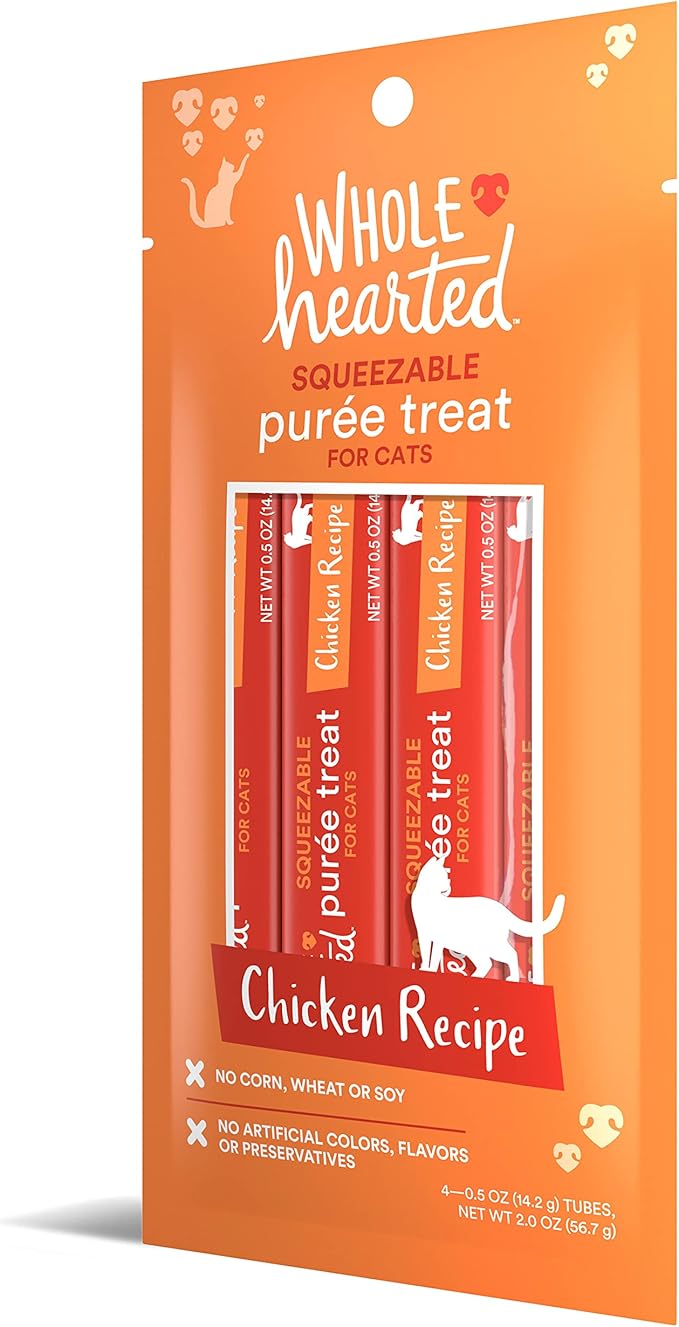 WholeHearted Chicken Recipe Puree Squeezable Cat Treats, 0.5 oz., Count of 4