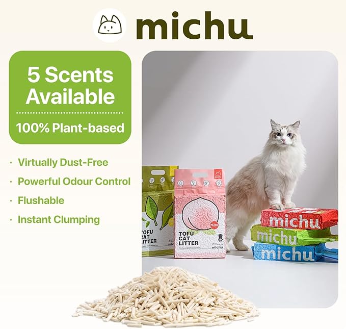 Michu Tofu Cat Litter Natural Clumping Tofu Cat Litter, Fast Clumping and Easily Scoop-able 5.5lb/88oz 5 Scents - Ocean Fresh, 6 Pack