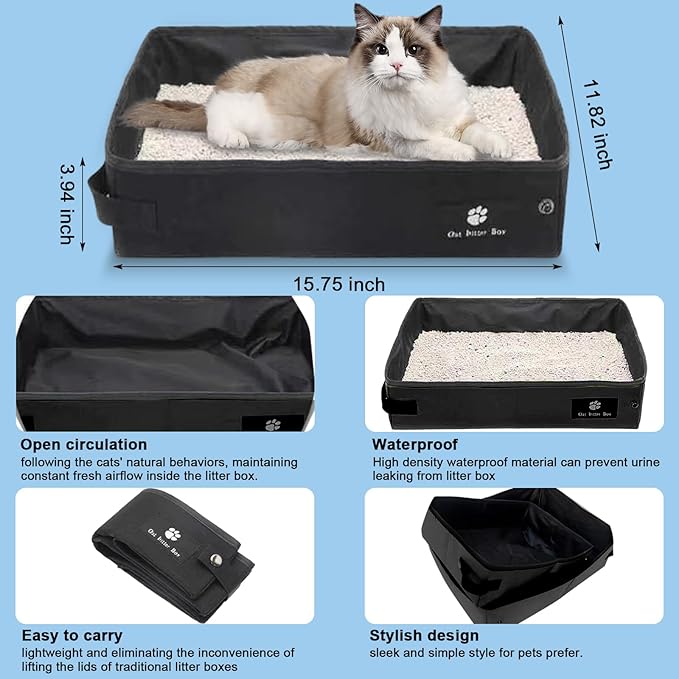 Cat Carrier Soft-Sided & Folding Travel Litter Box for Cats, Fit 20Lbs Pets, 17.7' * 11.8 * 11.8 inches Cat Bag for Traveling & Camping, Cat Travel Carrier Kit, Green
