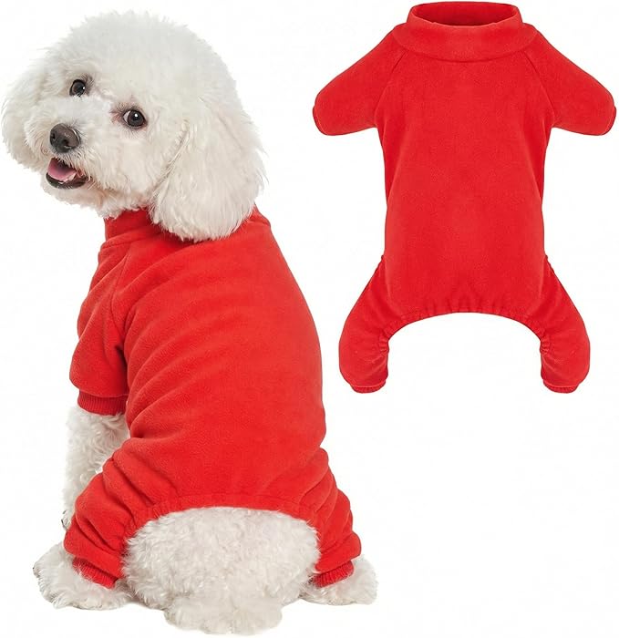 Velvet Dog Pajamas Stretchy Pet Clothes Puppy Jumpsuit Solid Color Cat Clothes for Small Pet Dog and Cat (Red, Medium)
