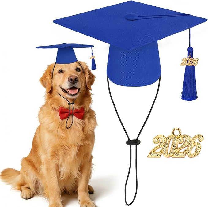 JULMELON Pet Graduation Caps with 2026 Blue Tassels, Dog and Cats Graduation Blue Hats Adjustable Mini Graduation Caps for AKC Graduation Photo Props Holiday Costume Accessories