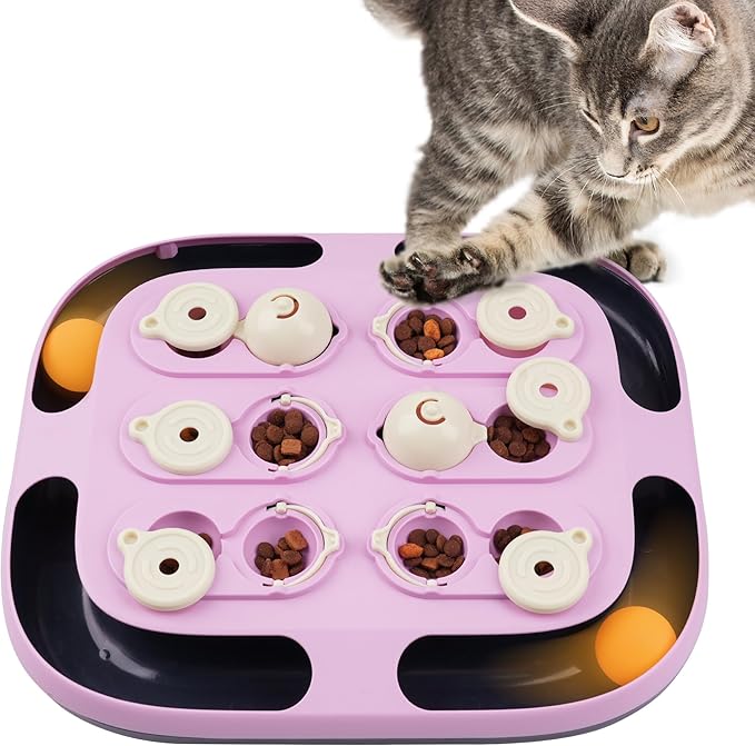 LACCEN Cat Puzzle Toy, 2 in 1 Interactive Cat Toys with Track Ball, Mental Stimulation Puzzle Games Food Dispenser Physical Exercise Slow Feeder Enrichment Toys for Bored Indoor Adult Kitten Cats