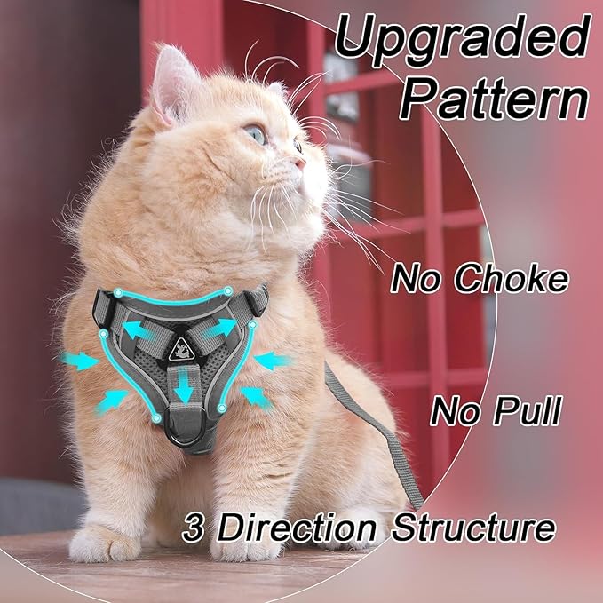 Cat Harness and Leash Set, Upgraded Escape Proof Adjustable Vest with Lead for Large Cat Small Dog Puppy Outdoor Walking, Soft Breathable Mesh Jacket with Reflective Strips for Dark Night, L Gray