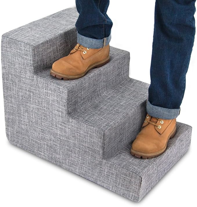 Best Pet Supplies Dog Stairs & Steps - Foam Steps for Small Dogs & Cats, Non-Slip Indoor Balanced Pet Step Support, Dog Ramp, No Assembly, Ash Gray Linen, 4-Step (18-inch Height)
