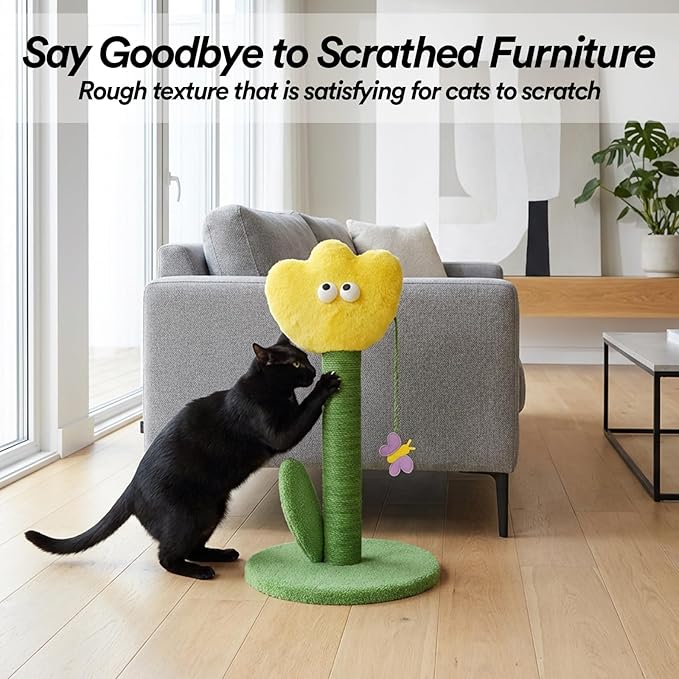 ZEZE Tulip Cat Scratching Post – Flower-Themed Cat Tree for Kittens & Adult Cats, Durable Sisal Rope Tower, Decorative Pet Furniture, Cute Home Design, Furniture Protection (Yellow)