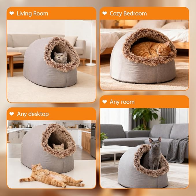 Winter Warm Pet Cave Bed, 2026 New Winter Cozy Cat Tent for Indoor, Soft Plush Cozy Indoor Nest with Non-Slip Bottom for Small Medium Dogs, Cats (Dark Gray, M, 16 * 14 * 13inches)