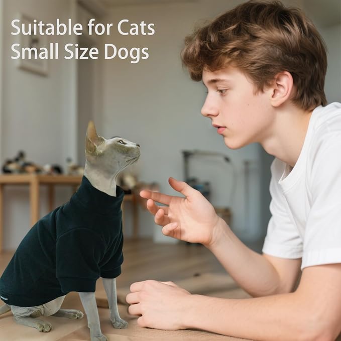 Sphynx Cat Clothes Hairless Cat Sweater Shirt Soft Warm Long Sleeves Pullover Pet Clothes Pajamas Dog Cloth for Small Dogs Kitten Clothes Pet Sweaters (Black, L)
