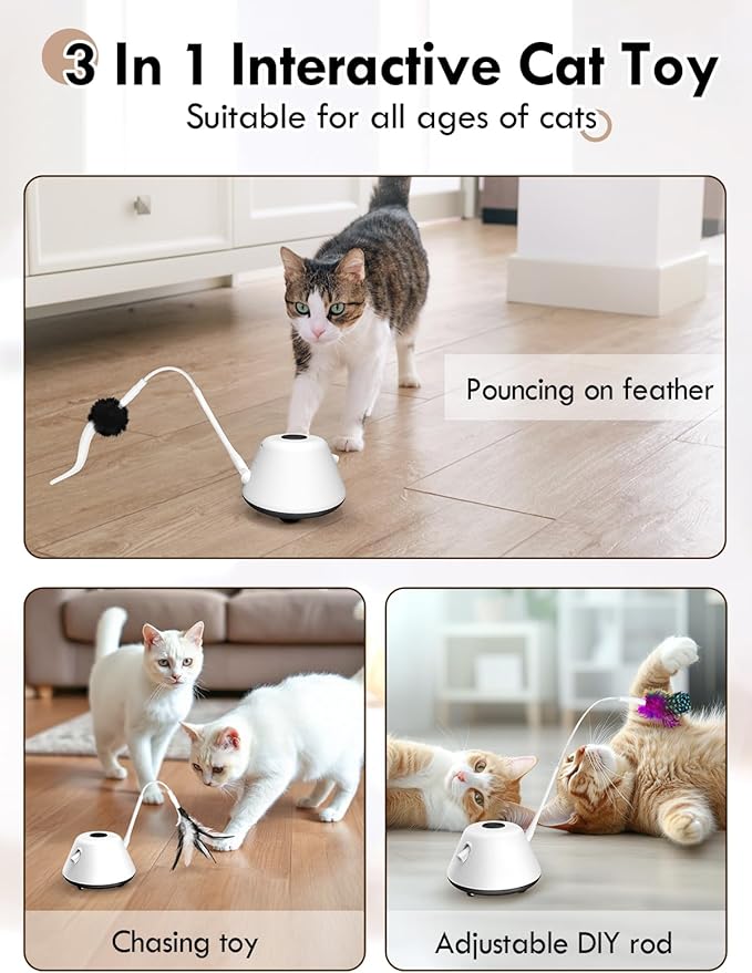 3-in-1 Cat Laser Toy, Cat Toys, Interactive Cat Laser Toy,3 Speed Play Modes,Smart Standby,USB Powered,Rubber Wheels for Adult Cats Kitten to Keep Busy Exercise