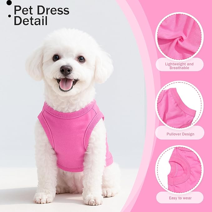 2 Pieces Dog Clothes Spring Summer Puppy Soft Dog Shirt Solid Color Chihuahua Clothes Pet Clothing Cute Cat Clothing XXS~M (Rose,Purple, Medium)