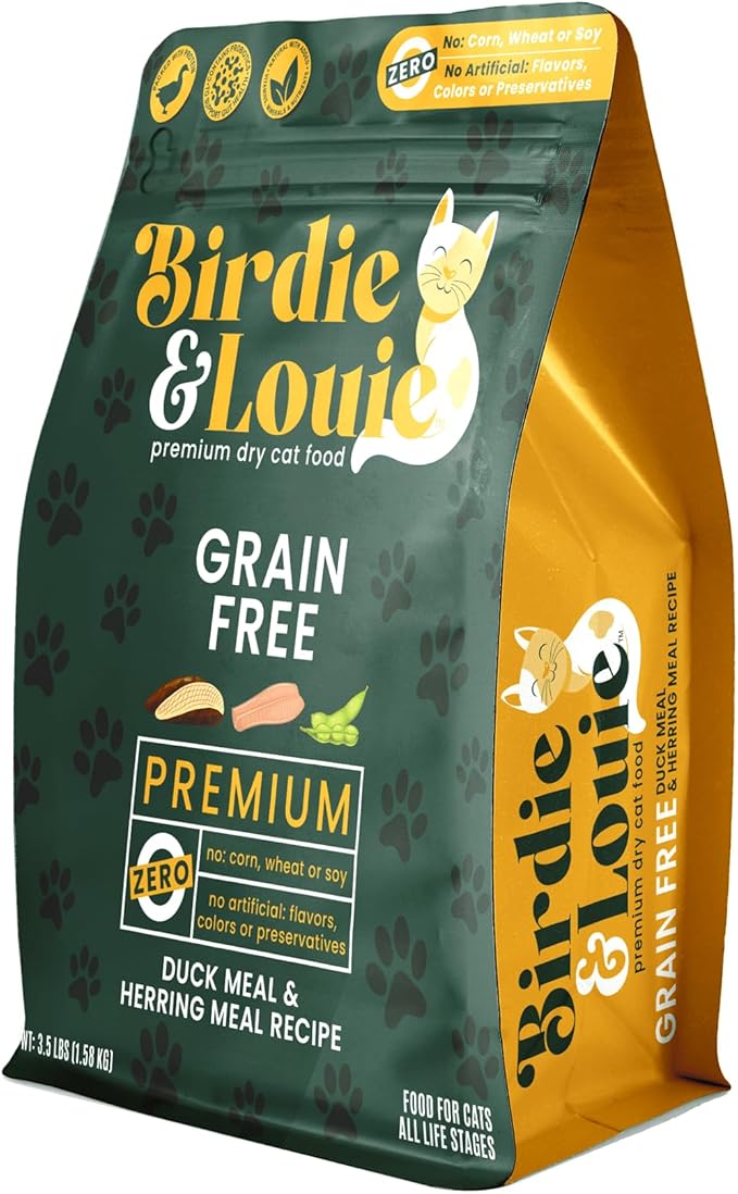 Birdie and Louie Dry Cat Food Duck Meal & Herring Meal Recipe 3.5 Lb Easy Seal Bag (1 Bag)