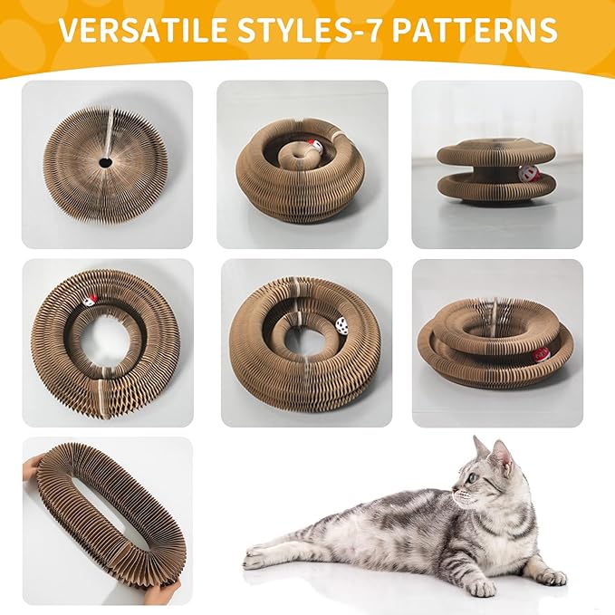 Magic Twist Cat Toy, Collapsible & Double-Sided Infinity Design Kitten Scratching Pad, Eco-Friendly Cardboard, Long-Lasting Interactive Play Toy for Indoor Kittens, 2 Pack, Upgrade