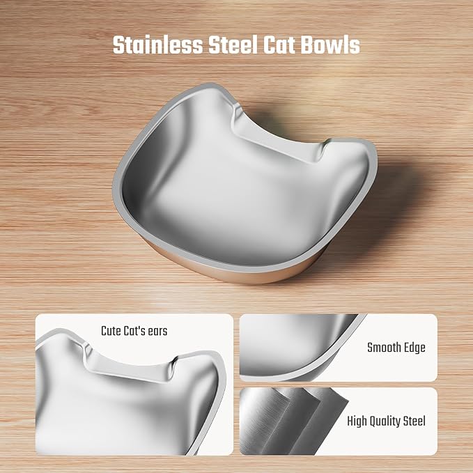 Automatic Cat Feeder and Water Fountain, with Stainless Steel Bowls