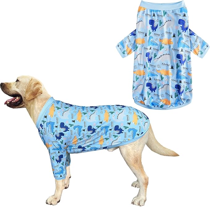 Dinosaur Dog T Shirts Cute Dinosaur Pattern Printed Apparel Shirt for Large Dogs Softable Stretchy Pet Clothes M, Blue
