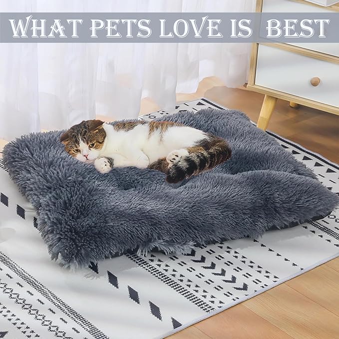 Washable Extra Large Medium Small Size Dog & Cat Bed Indoor, Calming Comfort Fluffy Self Warming Heated Couch Mat for Creat Cage, Heating Sofa Pad & Furniture for Big Sized Pet Puppy Bunny Rabbit Car